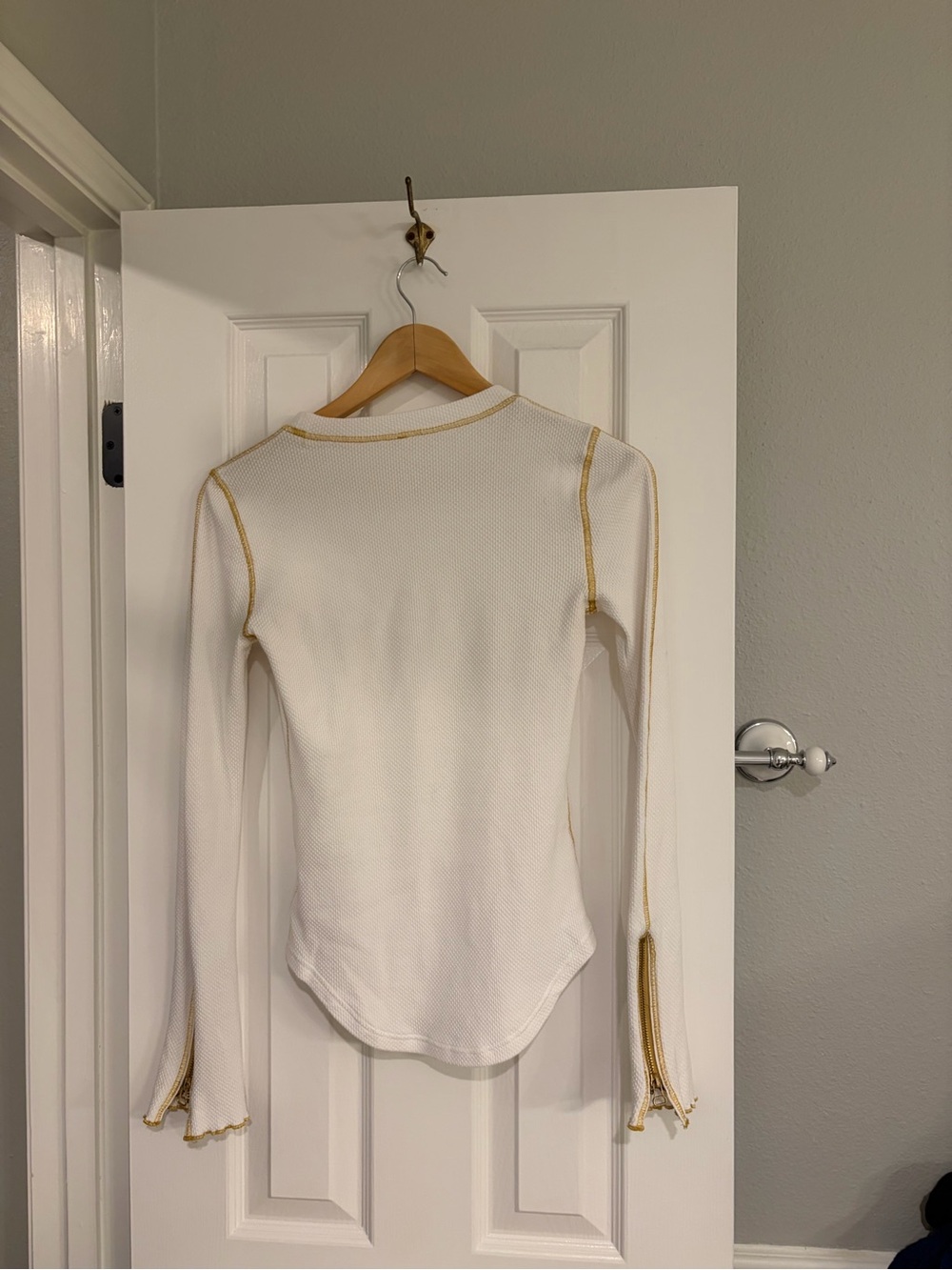 Free People Zip It Waffle Thermal Top White Gold Small - Picture 7 of 7